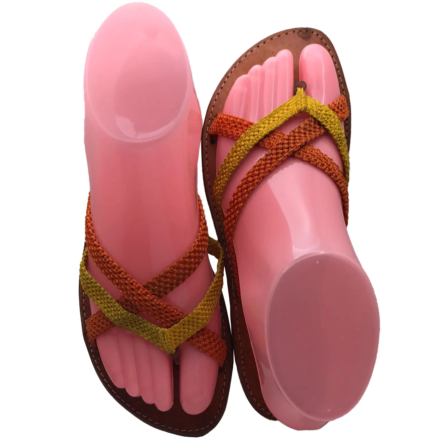 RW509 - Handmade Haitian Leather Sandals – Women’s Multicolor Woven Strap – Sizes 6.5