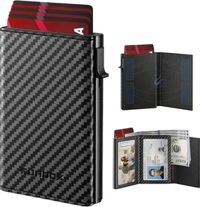 RUNBOX Men's Slim RFID Blocking Aluminum Wallet, Business Design with Pop-Up Card Slots, ID Window, Cash Slot & Zipper Coin Pocket, Credit Card Holder, RFID Theft Proof, Wallet Cards Storage