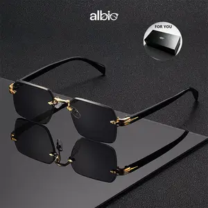 rectangle glasses,Unisex Frameless Square Rimless Non-Prescription Glasses, Fashionable Eyewear, Ideal Gift for Street Style((Includes a Glasses Case)