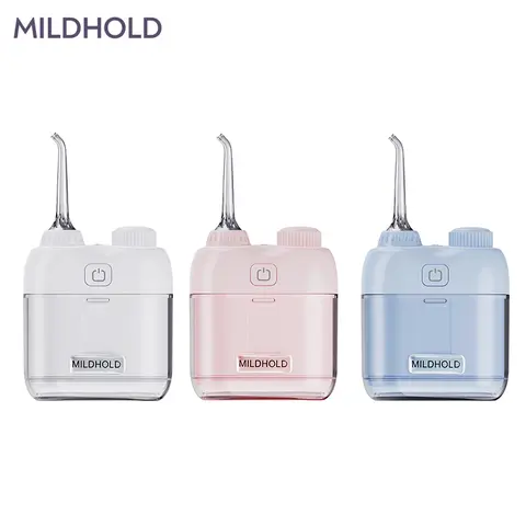 MILDHOLD Mini Cordless Water Flosser, Adjustable Portable Oral Irrigator with 3 Adjustable Cleaning Modes, Foldable Travel Tool, IPX7 Waterproof Rechargeable LED Handle, 80ml Detachable Lightweight Tank, Interchangeable Nozzles