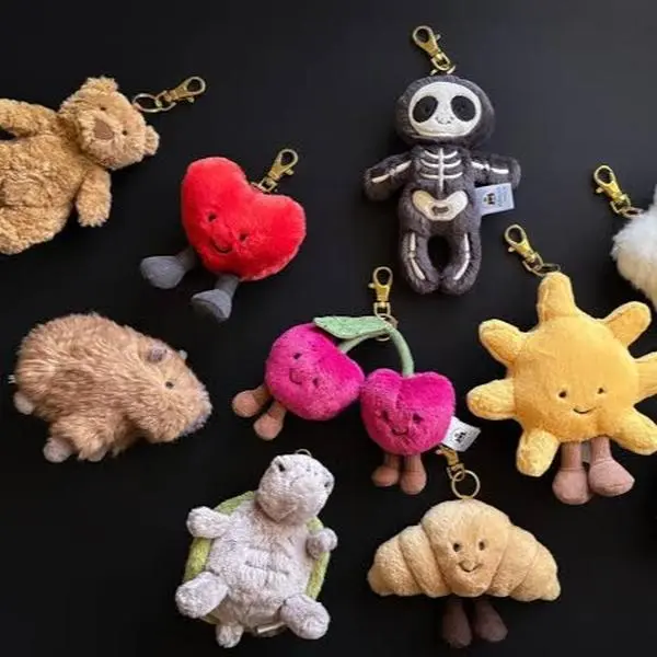 Cute Mini Plush Keychain Spooky Skeleton Sun Heart Bag Pendant Aesthetic Keyring Gift