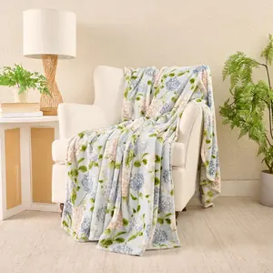 Americana Velvetsoft Throw with Soft Floral Design Single-Sided Printed Soft Blanket Cozy Lightweight Flannel for Sofa Bed Bedroom All Season Warm Plush Blanket for Home Decor and Gifting Made in the USA