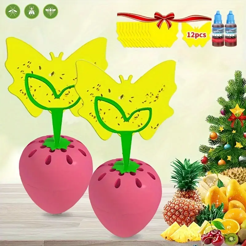 Double  Fruit  Catcher  | Non-Toxic & Reusable  Bug  for Kitchen, Bedroom, Balcony | with 12 Sticky Papers & Homemade Bait Guide – Safe Around Food & Pets!  Silent  Insect  silicone faucet mat trap fly indoor
