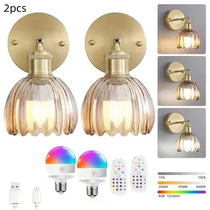 Battery Operated Wall Sconce Set of 2, Rechargeable Battery Powered Wall Lights with Remote and Dimmable Bulbs USB Rechargeable Cordless Wall Sconces Decor for TV/Mirror Bedroom Living Room