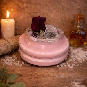 Love Spell Candle with Rose Petals and Herbal Infusion for Aromatherapy and Relaxation