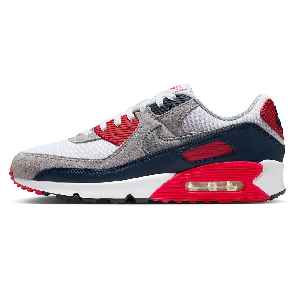 Men's Nike Air Max 90 White/Cool Grey-University Red (DM0029 117)