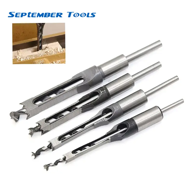 4-Piece Square Hole Auger Mortising Chisel Drill Bit Set, Woodworking Power Tool Accessory, Woodworking Equipment for Mortising Machine, DIY Furniture Projects, Drilling Tasks