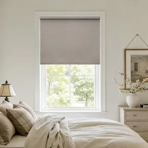 Cordless Free-Stop Thermal Insulated Linen 100% Blackout Roller Shades Blinds for Indoor Window, for Bedroom Living Dining Room Office, Multiple Colors 36" W x 72" H