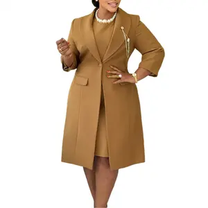 D610 Women's Elegant Stretch Slim Fit Solid Color Blazer and Slip Dress Two-Piece Set