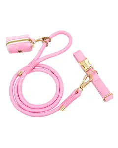 Paupulent Pink Rose Walk Kit Luxury Rope Leash + Collar + Waste Bag Set