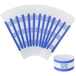 Straps Bill Wrappers Money Bands to Organize Bills ABA Standard Colors Self-Adhesive 7.5 x 1.15 Inches Blue $100 100pcs
