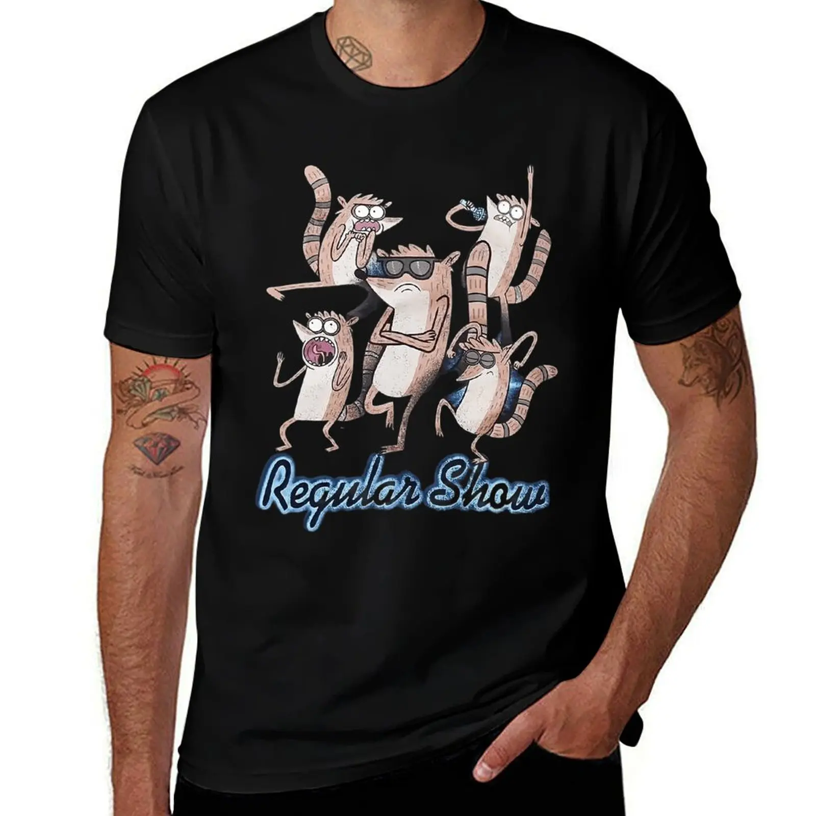 Regular Show Trash Boat Cartoon Graphic Mens T Shirts Cotton Short Sleeve T-Shirt Crew Neck Tees Casual Shirt
