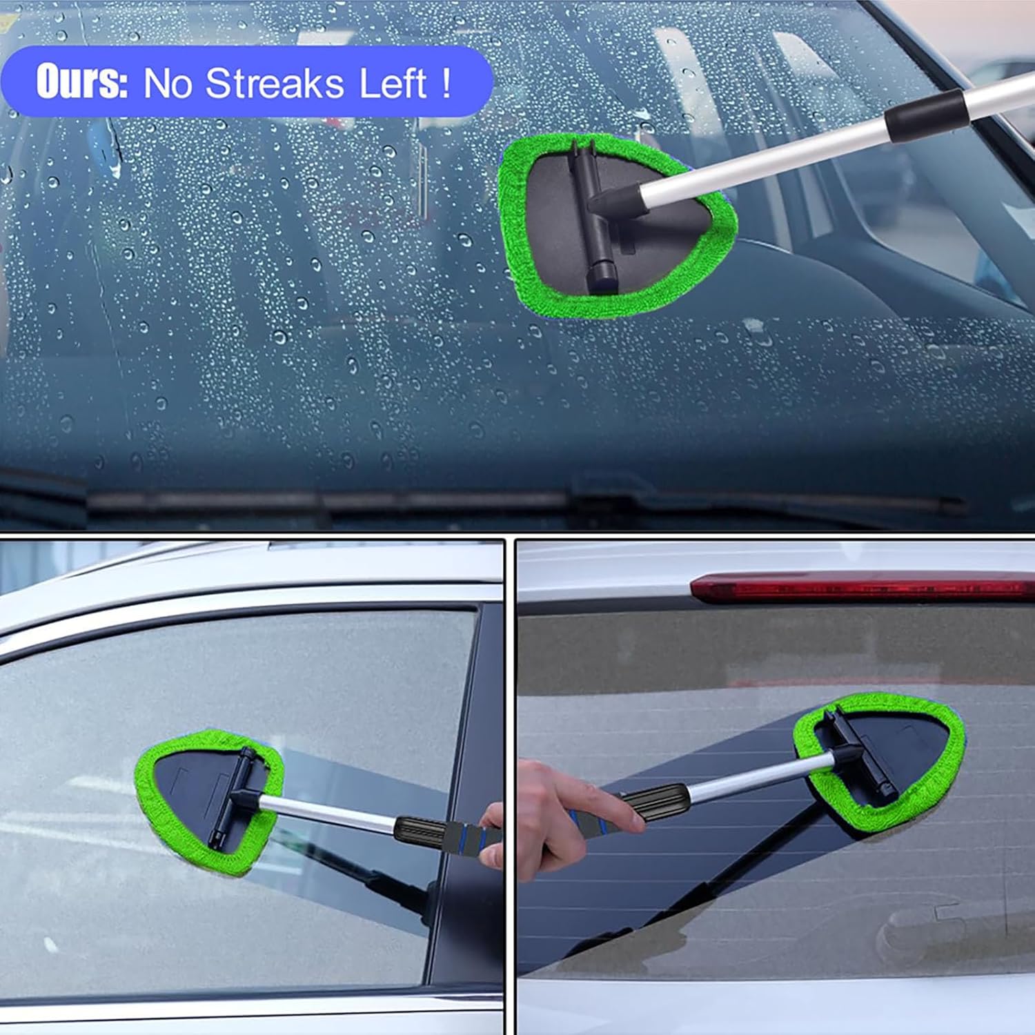 Windshield Cleaner Tool, Car Interior Detailing Cleaning Kit with Extendable Handle and 5 Upgraded High-Density Reusable Microfiber Pads, Auto Glass Wiper Brush Kit for Cars																	