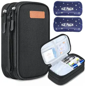 Insulin Cooler Travel Case, Double Layer Medicine Kit Diabetes Travel Case, Portable Medicine Organizer with 2Pack 150g Ice Pack TSA Approved for Insulin Pens Diabetic Supplies