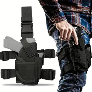 Adjustable Right Thigh Belt with Magazine Pouch, Black Polyester Fiber Leg Gun Holster, Suitable for Right-Handed Users, Secure Pistol Holder leg holster