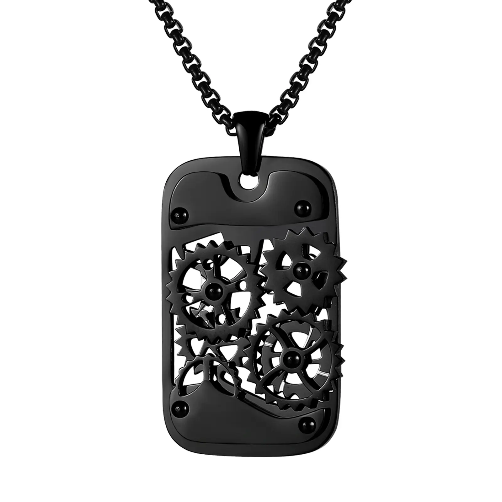 OIDEA Steampunk Rotating Gear Dog Tag Pendant Necklace for Men - Stainless Steel, Rust-Resistant, Articulated Metal, Punk Hardcore Statement Costume Jewelry Necklace, Steel Necklaces, Punk Hardcore Necklaces