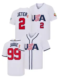 Men's USA Aaron Judge #99  Derek Jeter #2 Baseball Jersey, Exquisite Full Embroidery Jersey, WBC World Classic National Team Fan Apparel, Game Day Casual Sports Shirt