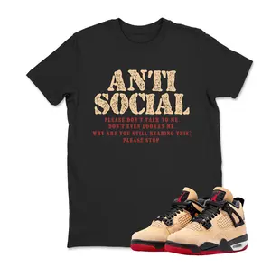 Jordan 4 Pizza T Shirt Match Anti Social, GS Sneaker Shirt, Sesame White Fire Red Black, Youth and Adult Tshirt