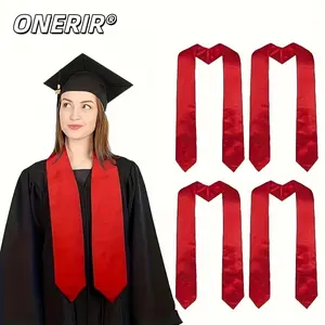 ONERIR 4 Pcs Satin Graduation Stole Scarf with Bright Stripes Polyester Hand Washable Honor Stole for Adult Graduates, Matching Tassel & Academic Robe DIY Decoration in Multiple Colors