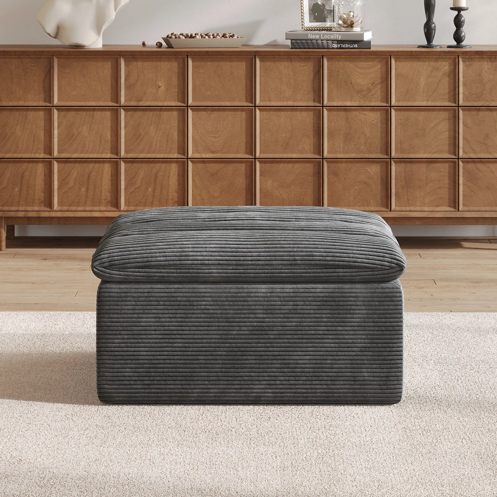 35.5" x 25.6"Ottoman, Modular Foot Stool with Foam Filling, Boneless Cloud Couch, Corduroy Upholstery Sofas for Living Room, No Assembly Required