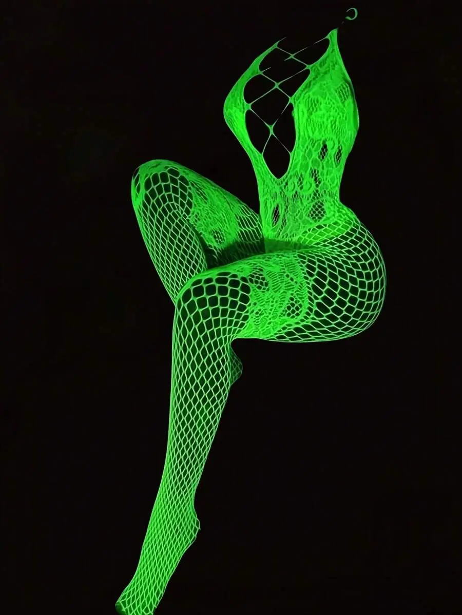 LUSHLACE Funny Neon Sexy Plus Size Sexy Lingerie Bodysuits Glow In The Dark fLORAL