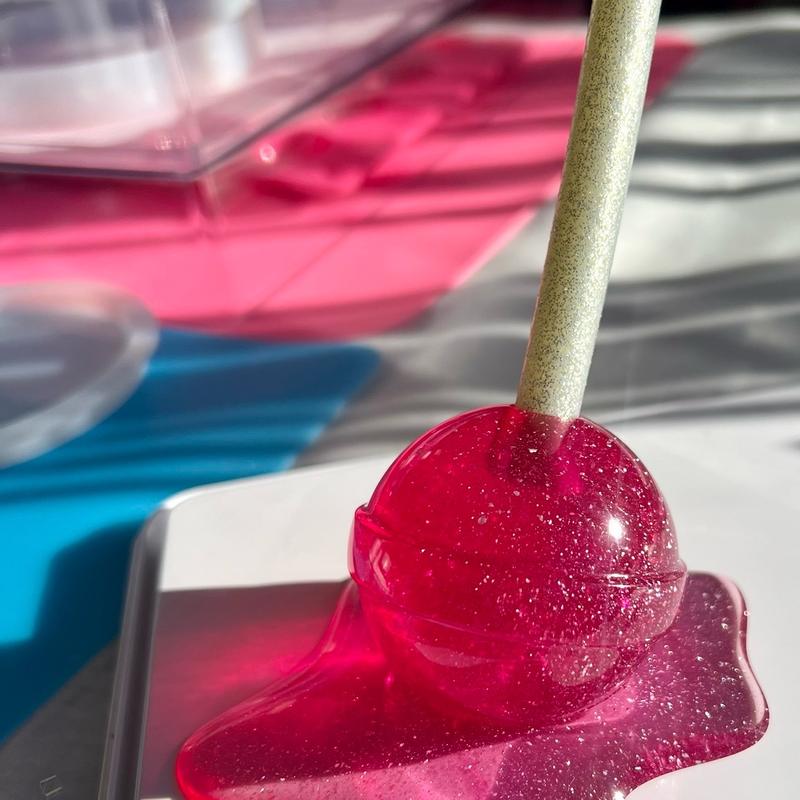 Retro Resin Art Melted Lollipop Ring & Pen Holder Desk Decor Candy Art Glitter Finish