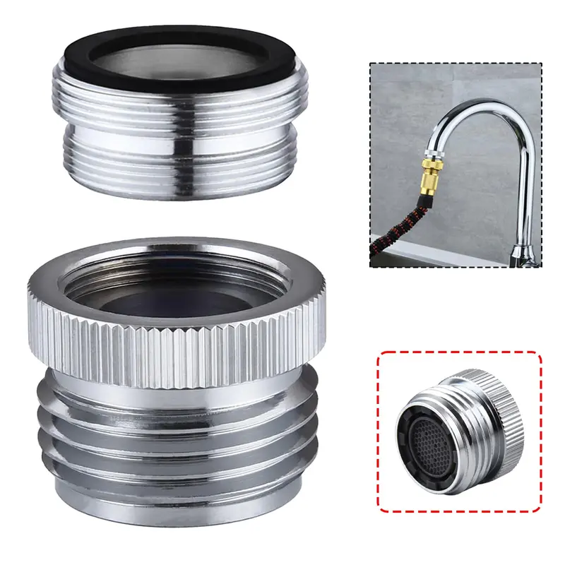 Chrome Plating Brass Polished Chrome Faucet Adapter with Built-in Aerator, 3/4" GHT Garden Hose Thread Water Hose Connector, Splash-Free Water Sink Attachment with Rubber Rings to Prevent Leakage/Spashing for Balcony Summer Watering