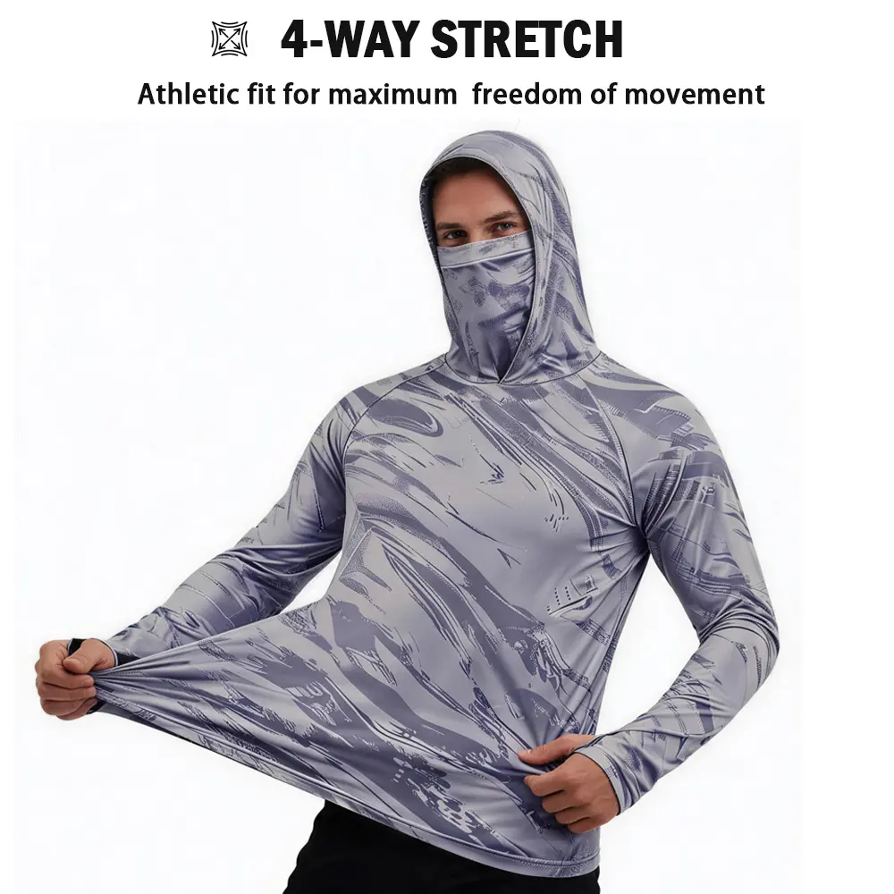 5-Piece Men's Quick-Dry Breathable Hoodies with Face Coverings Long-Sleeve T-Shirts - Spring/Fall Compression Sports Tops - Quick Dry Compression Fishing Shirts Long Sleeve Outdoor Work Tactical Hiking Gear Athletic Fashion