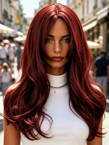 24-Inch Wine Long Wavy Wig for Women, Heat-Resistant Synthetic Fiber, Perfect for Halloween, Parties, Themed Events, Vibrant Look