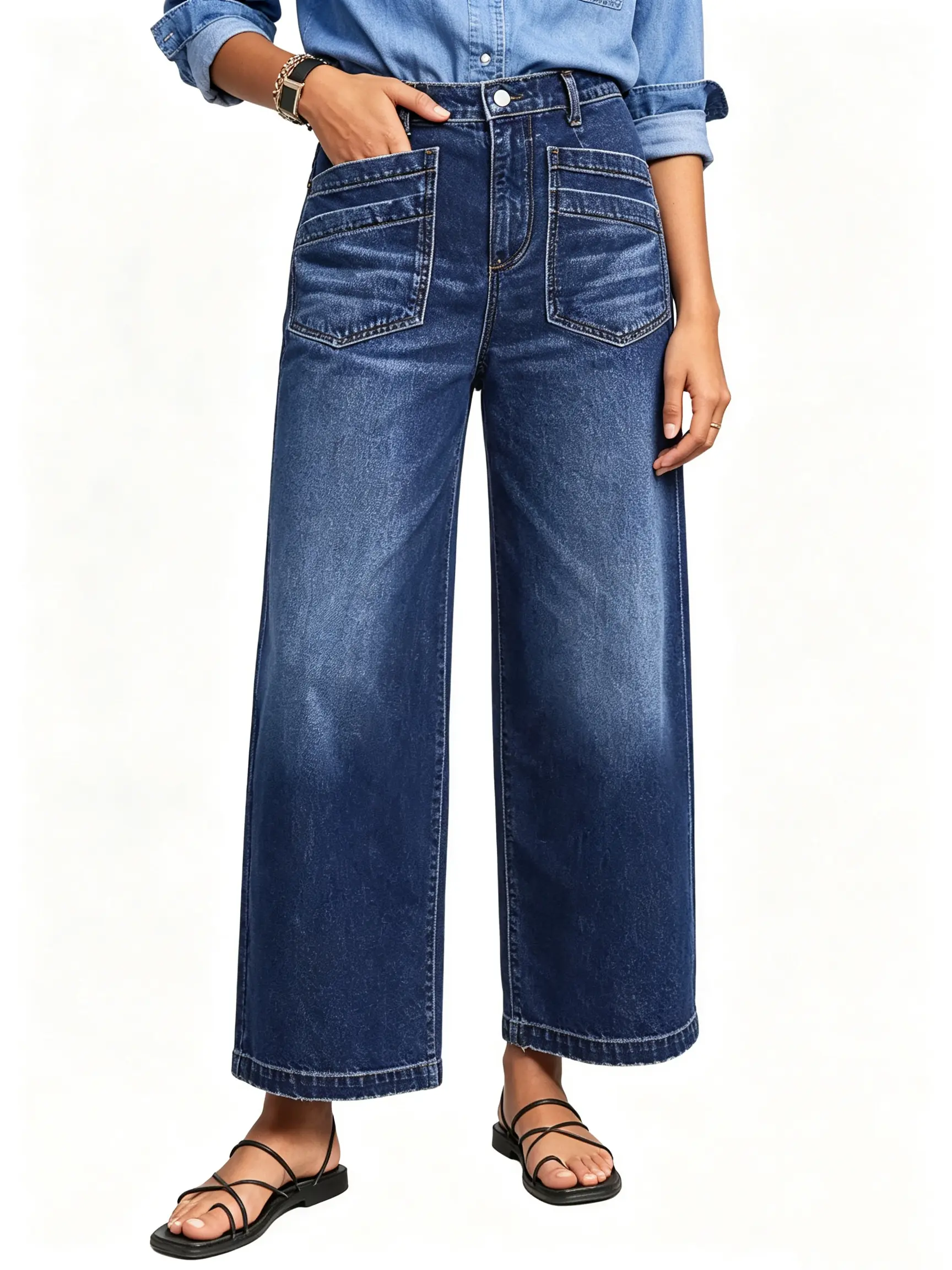 Sidefeel Women's Wide Leg Jeans High Waisted Stretchy Jeans Straight Leg Loose Fit Zimbaplatinum Ankle Denim Pants Essential