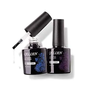 Gellen Gel Top Coat and Base Coat, 2Pcs No Wipe Gel Nail Base and Top Coat, Soak Off Nail Lamp Clear Base Top Coat Long Lasting Finish Nail Art Design Home Gel Manicure Kit