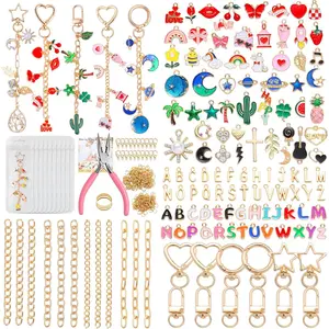 352Pcs Lip Gloss Keychain Making Kit, DIY Charms Key Chain Supplies with Pendant, Jump Ring, Crab Clip, Pliers & Gift Bag, Easter Gift
