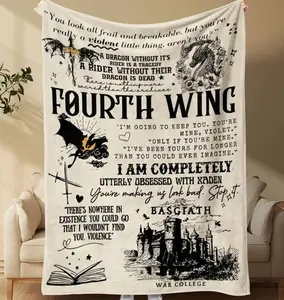 Fourth Wing Fleece Blanket | Riders Quadrant Xaden & Violet Quote Throw | Ultra Soft Cozy Basgiath Dragon Art Fan Gift for BookTok Readers
