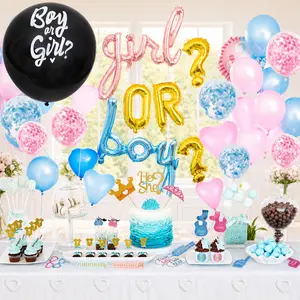 111 PCS Gender Reveal Decorations Kit, Boy or Girl Party Supplies with Big Reveal Balloon, Banner, Pink Blue Balloons & Confetti Balloons for Baby Shower