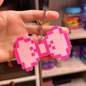 Perler Bead Pink Bow Keychain - Perfect for Keys and Accessories
