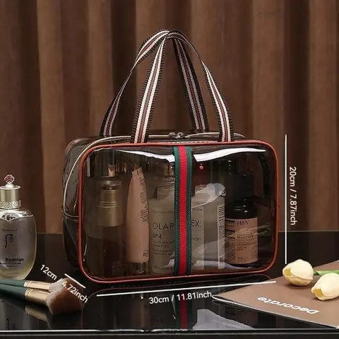 1pc Handbag, Makeup Bag, Clutch, Vintage Makeup Bag, Large Capacity, Transparent Vanity Bag, Waterproof Transparent Toiletry Bag, Women's Travel Storage Bag, Travel Cosmetic Bag, Cosmetics Bag, Transparent Cosmetic Bags