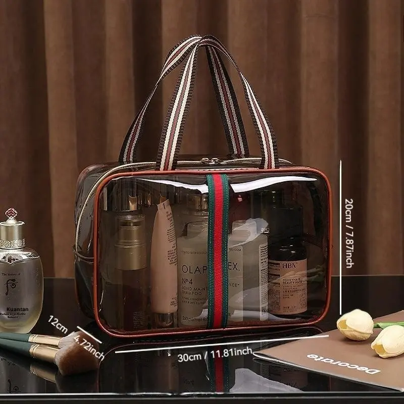 1pc Handbag, Makeup Bag, Clutch, Vintage Makeup Bag, Large Capacity, Transparent Vanity Bag, Waterproof Transparent Toiletry Bag, Women's Travel Storage Bag, Travel Cosmetic Bag, Cosmetics Bag, Transparent Cosmetic Bags