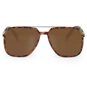 TopFoxx x Nova Brown Tortoise Squared Aviators - Luxe Metal Brow Bar, UV400 Lenses, Shatter-Resistant, Lightweight Frame, Bold Fierce Style