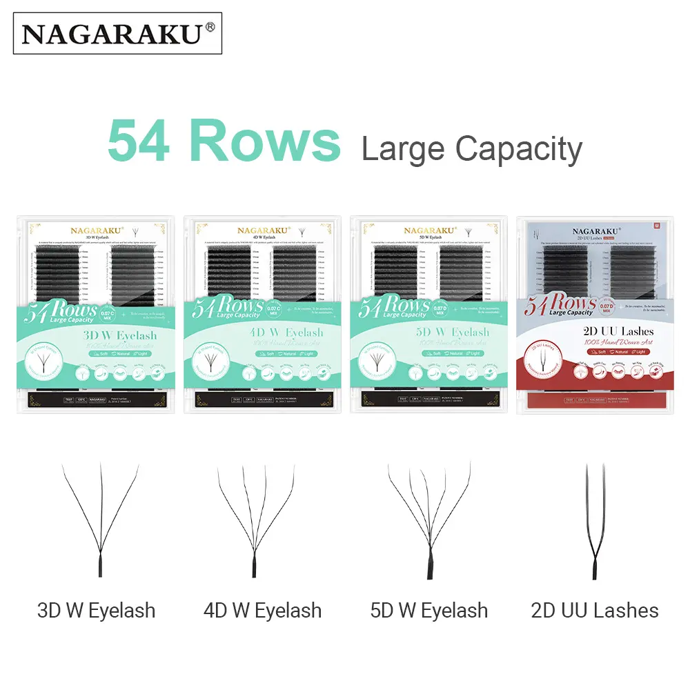 NAGARAKU 8640fans 3D/4D/5D W Shape 54 Rows Natural Soft Light Hand Woven Fans Automatic Flower False Eyelashes Extensions 2026 New
