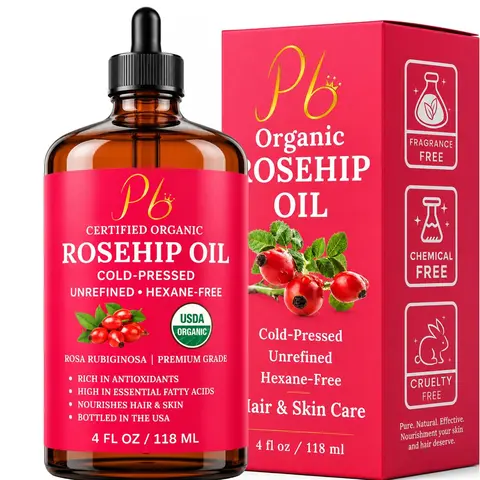 Pomberries Rosehip Oil, Rosehip Oil for Face, Organic, 4 fl oz | Rosehip Seed Oil, Cold-Pressed & Unrefined. Rose Hip Oil Helps Reduce Scars, Stretch Marks & Fine Lines Look