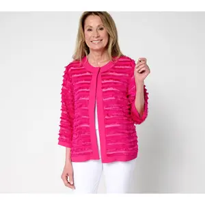 Susan Graver Eyelash Jacquard Woven 3/4-Sleeve Cardigan