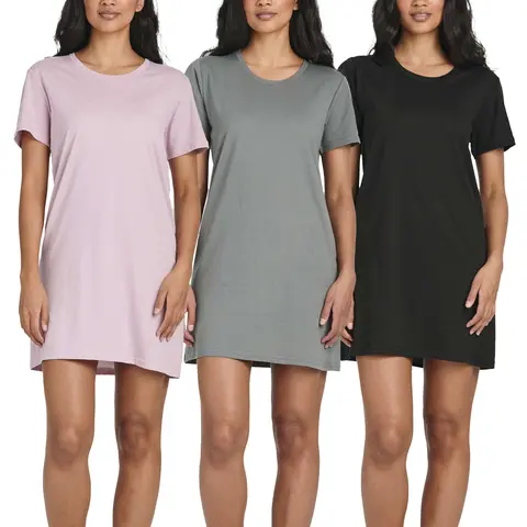 Real Essentials 3 Pack: Women's Cotton Short Sleeve Nightgowns Sleepshirt Nightshirt (Available In Plus Size)