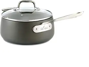 All-Clad HA1 Hard Anodized Nonstick Sauce Pan 3.5 Quart Induction Oven Safe 350F Pots and Pans, Cookware Black