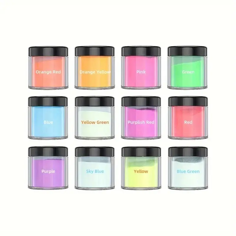 12 Color Glow-In-The-Dark Pigment Powder Set, 12g Each, Ideal for Epoxy Resin Candle Wax Soap Making DIY Crafts, Luminous Powders for Handmade Projects, Soap Making Supplies