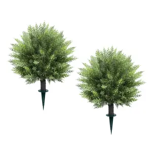 2FT Artificial Cedar Topiary Ball Trees Outdoor Plants Faux Plants Front Porch Decor for Indoor Outdoor Garden Plant 2 Pack Fake Evergreen Bush UV Resistant with Ground Spike