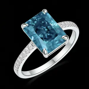 Square Blue Gem Ring, Alloy Inlaid Band, 2026 New Arrival, Minimalist Fashion Design, Elegant Women Finger Jewelry, Dainty Daily Accessories, Casual Dating Party Hand Ornaments, Trendy Blue Crystal Statement Ring