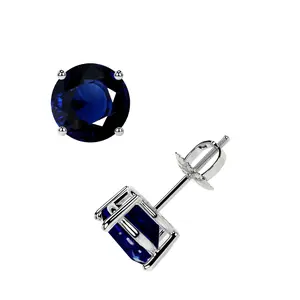 Classic Four Prong Round Blue Sapphire Stud Earrings (1.30cttw)- EBS001-5X5-AA