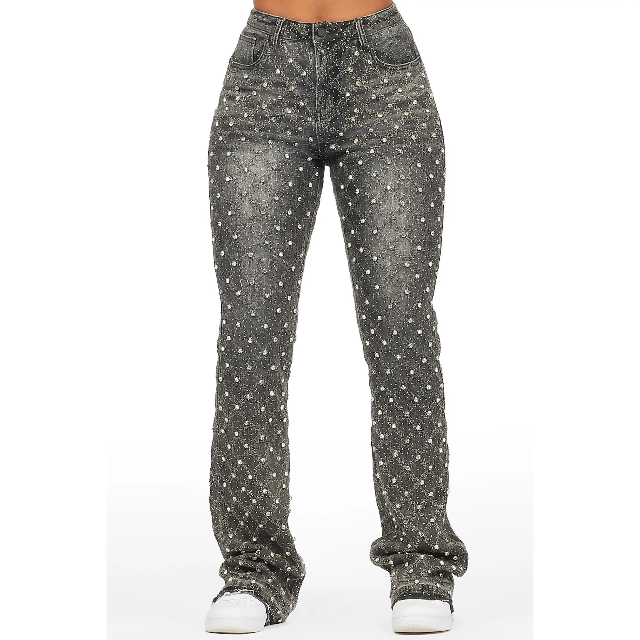 Sareka Grey Wash Rhinestone Stacked Flare Jean Sareka Grey Wash Rhinestone Stacked Flare Jean