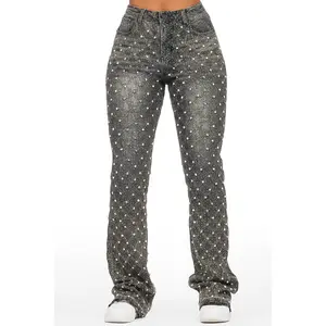 Sareka Grey Wash Rhinestone Stacked Flare Jean