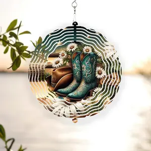 American Cowboy Western Wind Spinner: Double-Sided Rotating Garden Art